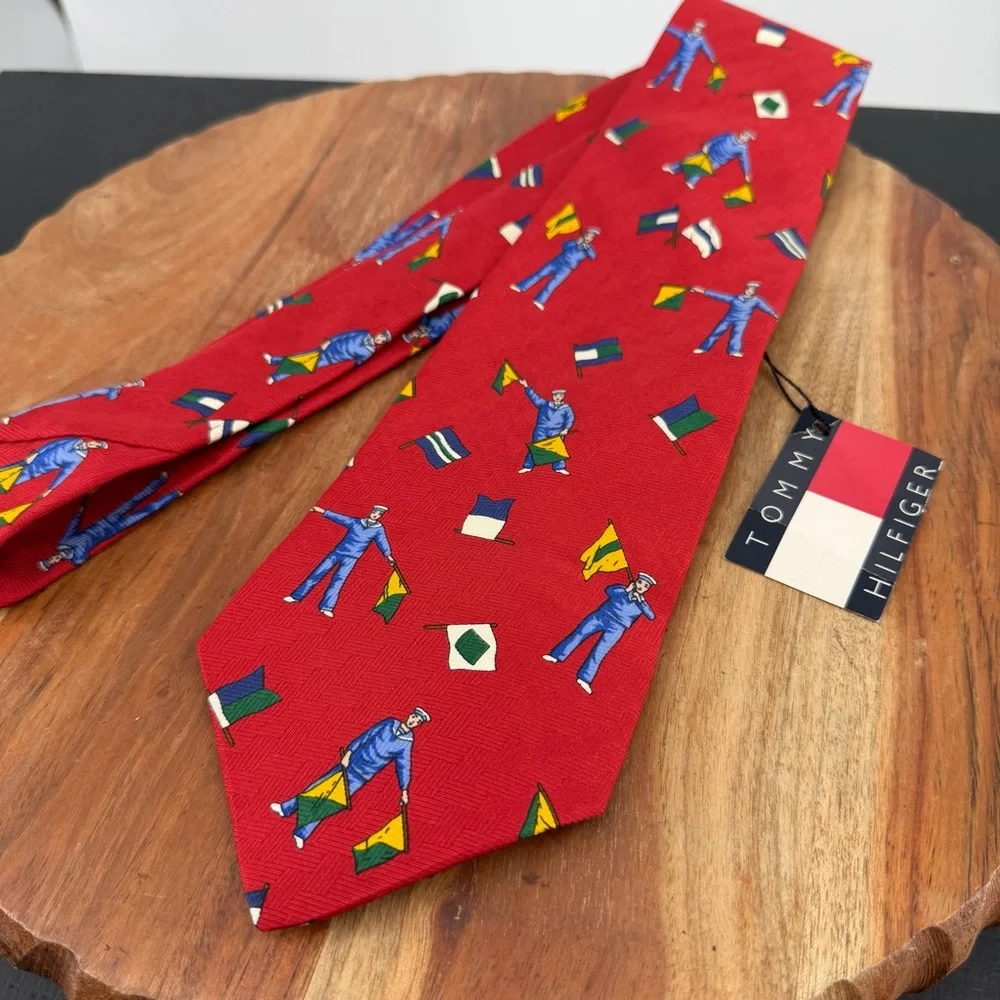 Tommy Hilfiger red necktie nautical signal‎ flag sailor pattern wide 3.75” 56”